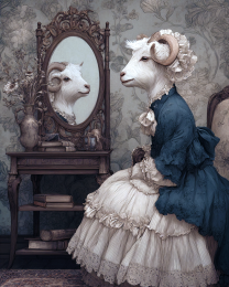 Bighorn Sheep Looking at Herself in a Mirror