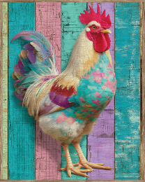 Pastel Chicken Painted on an Old Door
