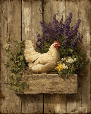 Classic Chicken on Flower Box Still-Life