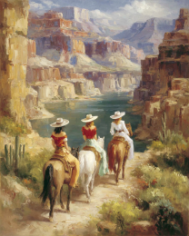 Three Cowgirls at the Canyon Overlook