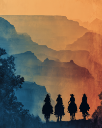 Four Cowgirls on a Misty Morning Ride