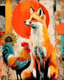 Pop-Art Fox and Rooster