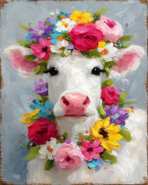 White Calf with Flower Crown