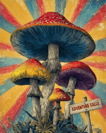 Vintage Sunburst Magic Mushroom Art Print