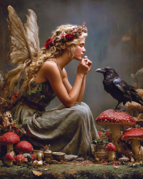 Fairy Pondering a Raven's Words