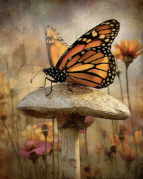 Monarch Butterfly on Mushroom