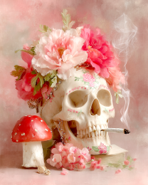 Pink Skull Smoking Marijuana Still-Life