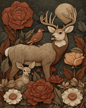 Nouveau Buck Deer with Fawn