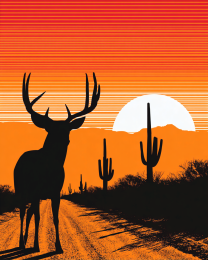 Buck Deer & Saguaro Silhouette