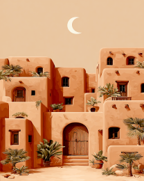 Crescent Moon Over Adobe Village