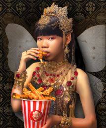 Fast Food Fairy with Bucket of Chicken Art Print