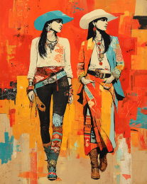 Two Cowgirls Eyeing the Herd Art Print