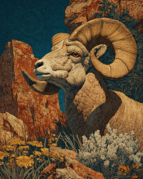 Art Nouveau Bighorn Sheep Ram