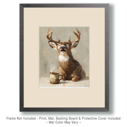 Happy Buck Deer with His Morning Coffee Art