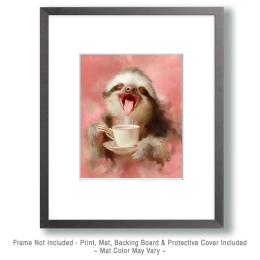 Sloth Laughing Over a Cup of Coffee Art