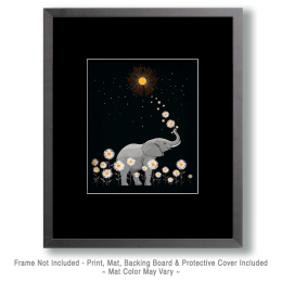 Whimsical Elephant and Daisies Art