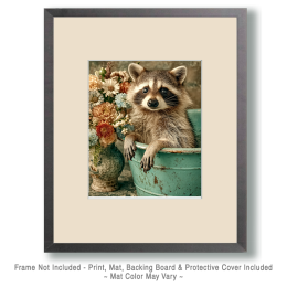 Raccoon in Tub with Flowers Art