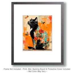 Floral Cat with Butterflies Art