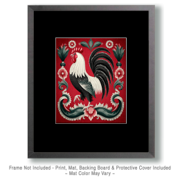 Red Folk Art Rooster Chicken Art
