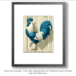 Blue and White Rooster Art