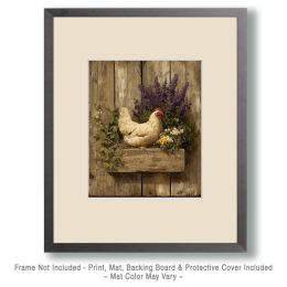 Classic Chicken on Flower Box Still-Life Art