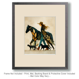 Nature Walk with Her Horse and Cats Art