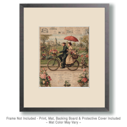 Vintage Couple on Bicycle with an UmbrellaArt