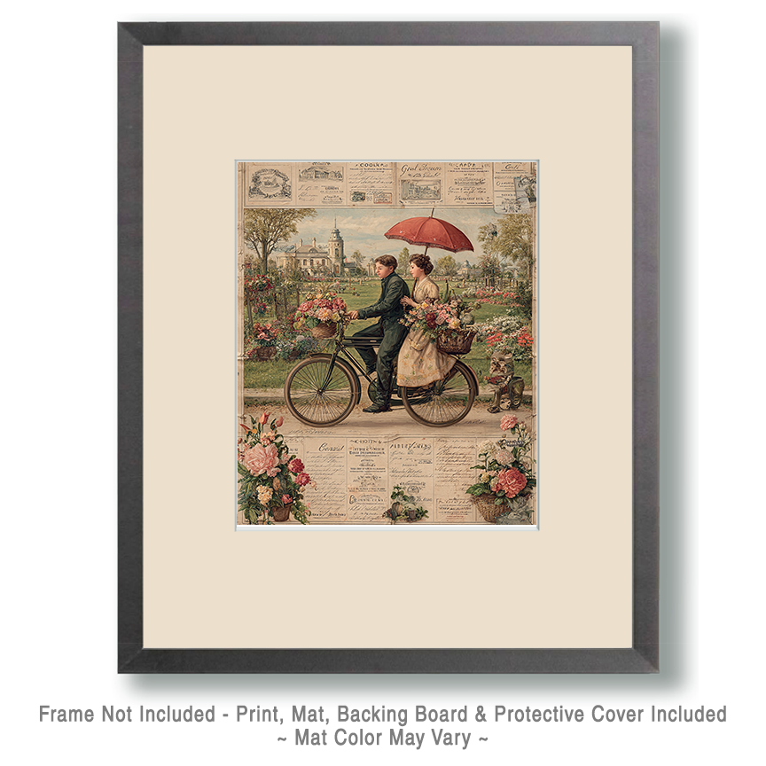 Vintage Couple on Bicycle with an UmbrellaArt