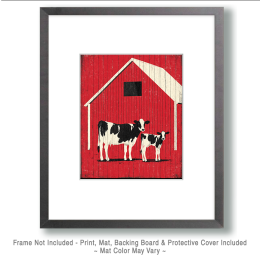 Cow, Calf and Red Barn Art