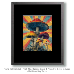 Vintage Sunburst Magic Mushroom Art