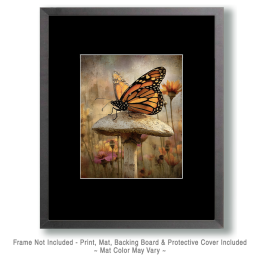 Monarch Butterfly on Mushroom Art