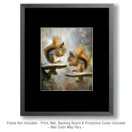 Two Squirrels on Mushrooms Art
