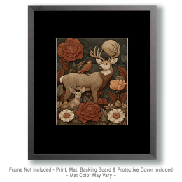 Nouveau Buck Deer with Fawn Art