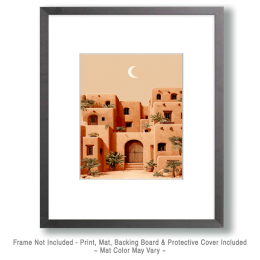 Crescent Moon Over Adobe Village Art
