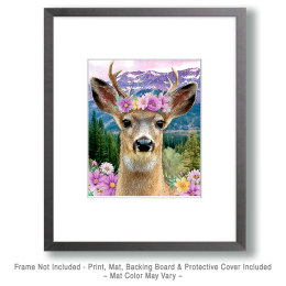 Young Buck Deer with Pink Flower Crown Art