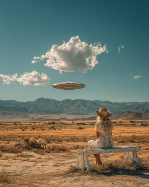 Cowgirl Watching an Extraterrestrial Spacecraft Pass By