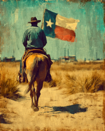 Cowboy Carrying Texas Flag