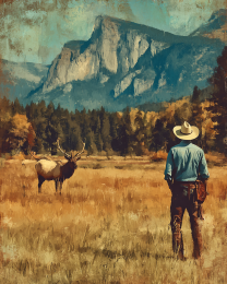 Cowboy Watching Bull Elk