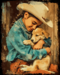 Young Cowgirl with Her New Puppy