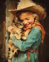 Young Cowgirl with Her New Kitten