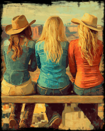 Three Cowgirls Enjoying the View of the Canyon