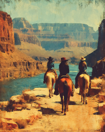 Three Cowgirls Riding Along the Colorado River in the Grand Canyon