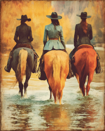 Three Cowgirls Riding in the Rio Grand