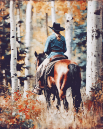 Cowgirl Riding Among the Aspens
