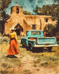 Cowgirl Arriving at Church Early to Help