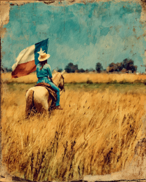 Cowgirl Carrying the Texas Flag