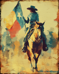 Vintage Cowgirl With Texas Flag