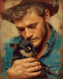 Cowboy Comforting His New Puppy