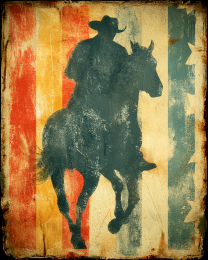 Cowboy Silhouette Against American Flag