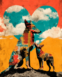 Pop-Art Coyote Mom with Pup
